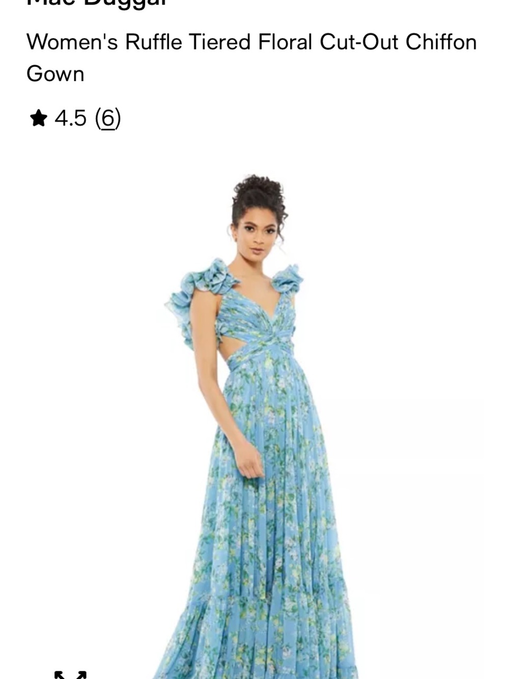 NWT Mac Duggal Blue Ruffle Tiered Floral Cut-Out Chiffon Gown reg $398 size 6 - Picture 10 of 16